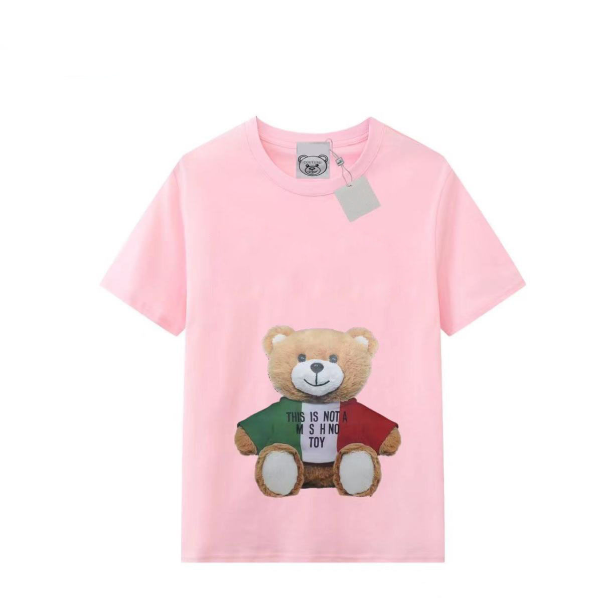 

Women's Wear High Quality T Shirt Italy Fashion Print Short Sleeve Luxury Casual Top Clothing Teddy bear man Tees Cotton100% Couple's T-shirts, Pink 10