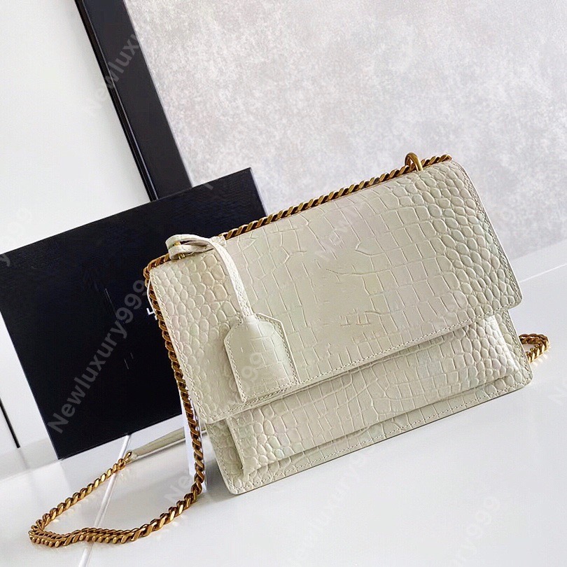 

10A Luxury Tote Designer One Shoulder Bag Crocodile skin Purse classic toothpick print original leather messenger bag fashion crossbody bag Premium gift box, Milk white crocodile print
