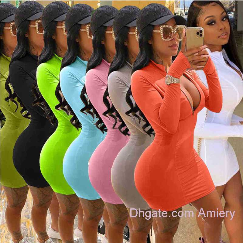 

Womens Clothes Casual Dress Summer Zipper Solid Color Multiple Colors Available Sexy Slim Tight Ladies V Neck Sleeveless Bodycon Ladies Mini Dresses Women Skirt, Style a;mix or give a list