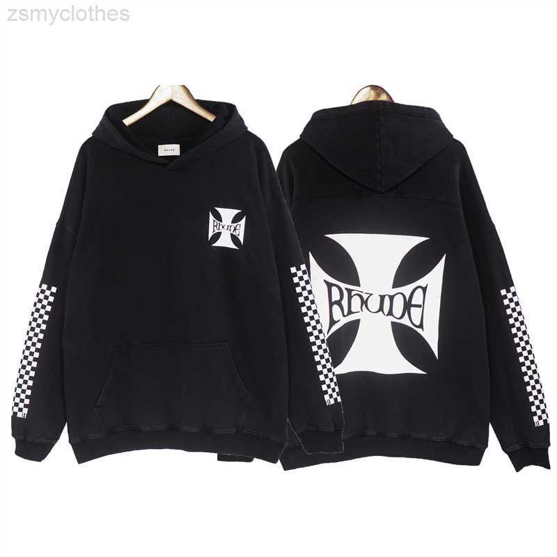 

Men's Hoodies Sweatshirts RHUDE Jaket Sweter Jalanan Tinggi Pria dan Wanita Hoodie Longgar Retro Merek Fashion Lama Dicuci dan Dibuat RHUDE Checkerboard, 5905