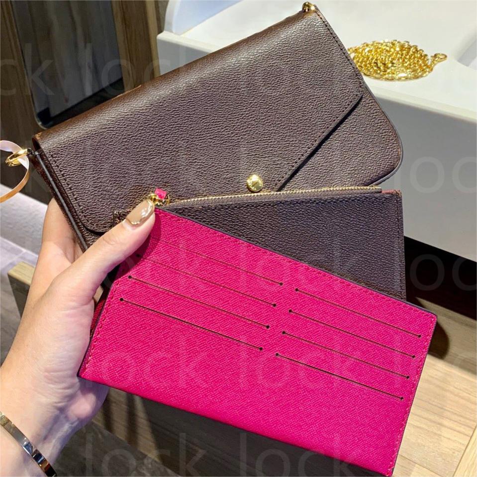 

designer bag Pochette Felicie Designer Purse Fuchsia Lined Chain Bag Highe-end Ladies Casual Shoulder Bag Three piece Clutch Bag Fashion Coin Wallets With Box M61276, Canvas4_green