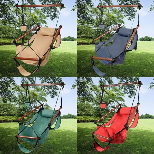 OnCloud Upgraded Unique Hammock Hanging Sky Chair, Air Deluxe Swing Seat with Rope Through The Bars Safer Relax with Fuller Pillow and Drink-image-863404468
