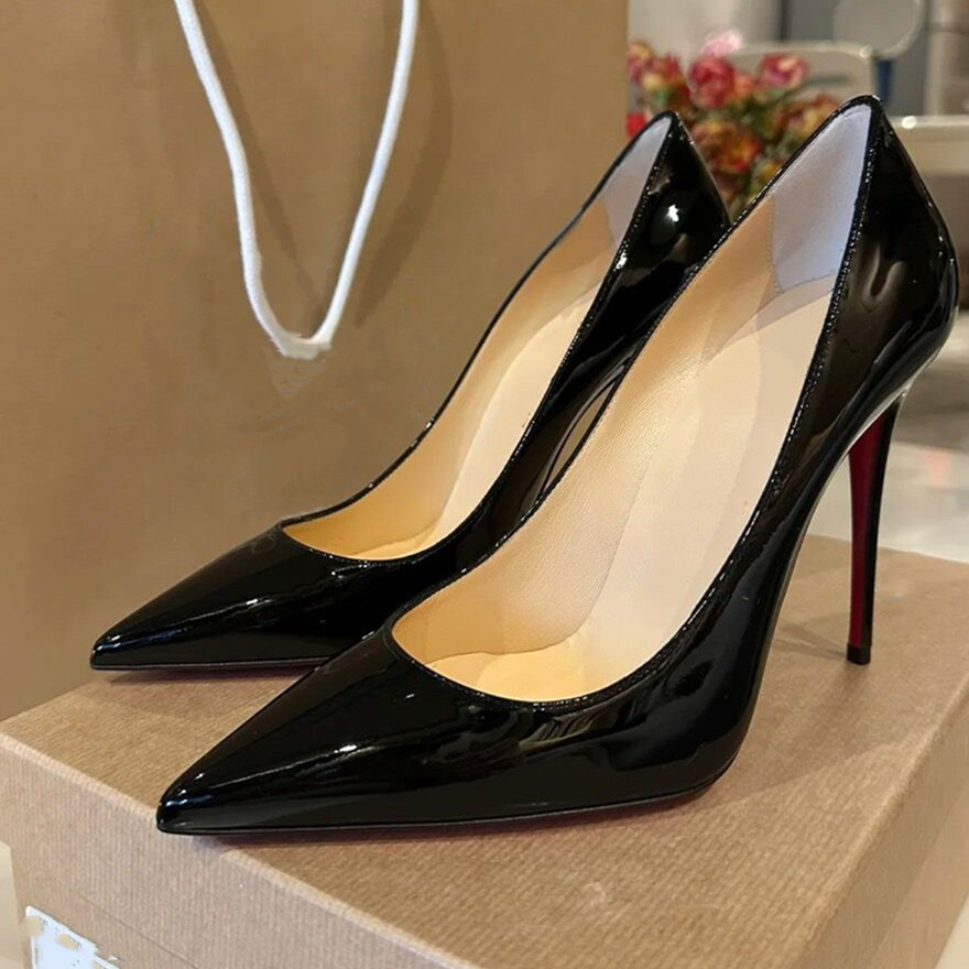 

Designer Women High Heel Shoes Red Shiny Bottoms 8cm 10cm 12cm Thin Heels Black Nude Patent Leather Heels Pigalle Woman Pumps 34-44, Dark nude v