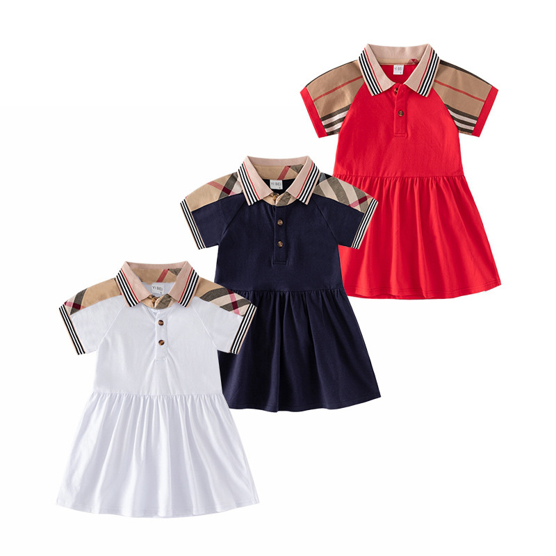 Bébé filles princesse robes été enfants à manches courtes robe col rabattu enfants rayé jupes enfant jupe