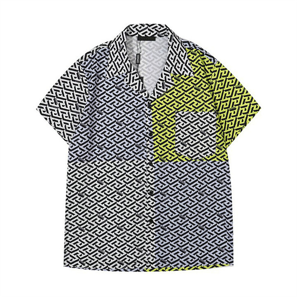 

23ss Luxury Designer shirt Men's fashion Geometric classic print bowling shirt black Hawaiian flower casual shirt men's loose short sleeve AB16, Color