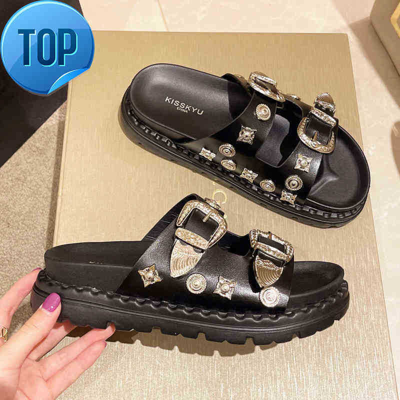

Sandals sandals Summer Women Slippers Rivets Punk Rock Leather Platform Mules Creative Metal Fittings Casual Party Shoes Fem, Black