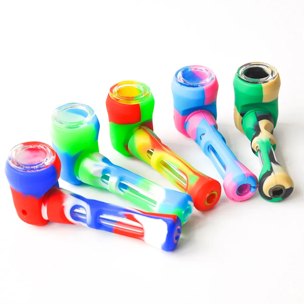 

4.0 inches Silicone Smoking Pipe Spoon Shape Tobacco Hand Pipe with glass bowl free shipping dab rig