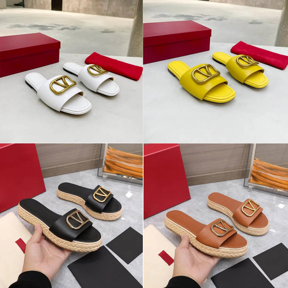 

Women Sandals Slippers Signature Slide grainy cowhide Sexy Casual sandal Summer Designer Luxury Fashion Ladies Beach Flat Flip Flops, Color 17