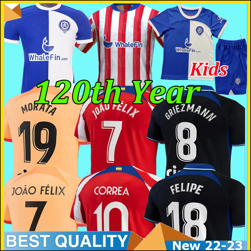 

22 23 Atletico de Madrid Soccer Jerseys 120 Year Anniversary MORATA GRIEZMANN JOAO FELIX M.Llorente CORREA KOKE Camisetas LEMAR CARRASCO men kids kit Football Shirt, Thrid+patch