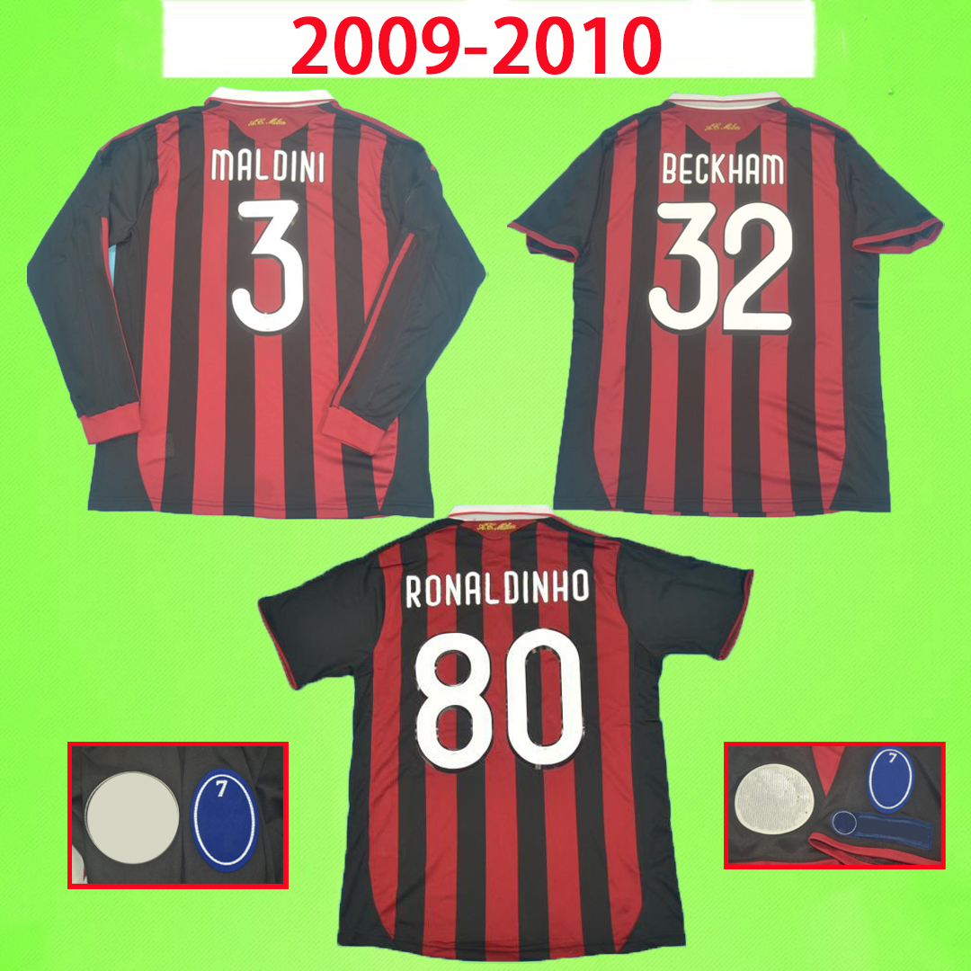 

2009 2010 Retro soccer jersey vintage football shirt 09 10 classic ac Maglia da calcio long sleeve MALDINI SEEDORF BECKHAM RONALDINHO MILANS Training uniform, 2009 2010 short sleeve