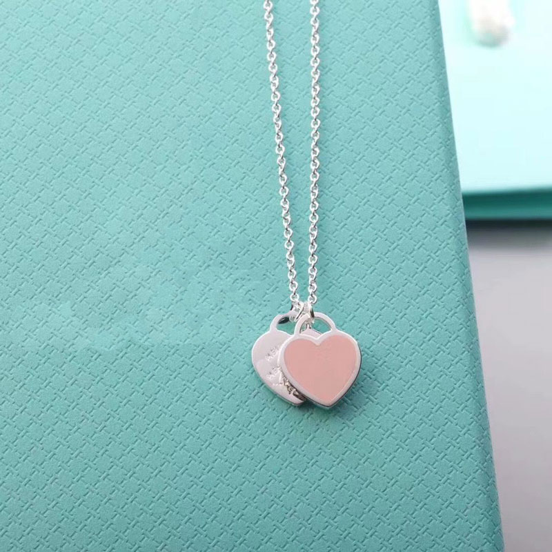 

Designer Necklace love heart necklaces chain Rope chain enamel 925 silver blue double heart T accessories luxury jewelry silver necklace designer necklaces