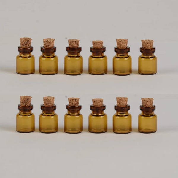 13*24*6mm 1ml Mini Amber Glass Bottles With Cork Empty Tiny Glass Vials Jars Small Wishing Bottle 