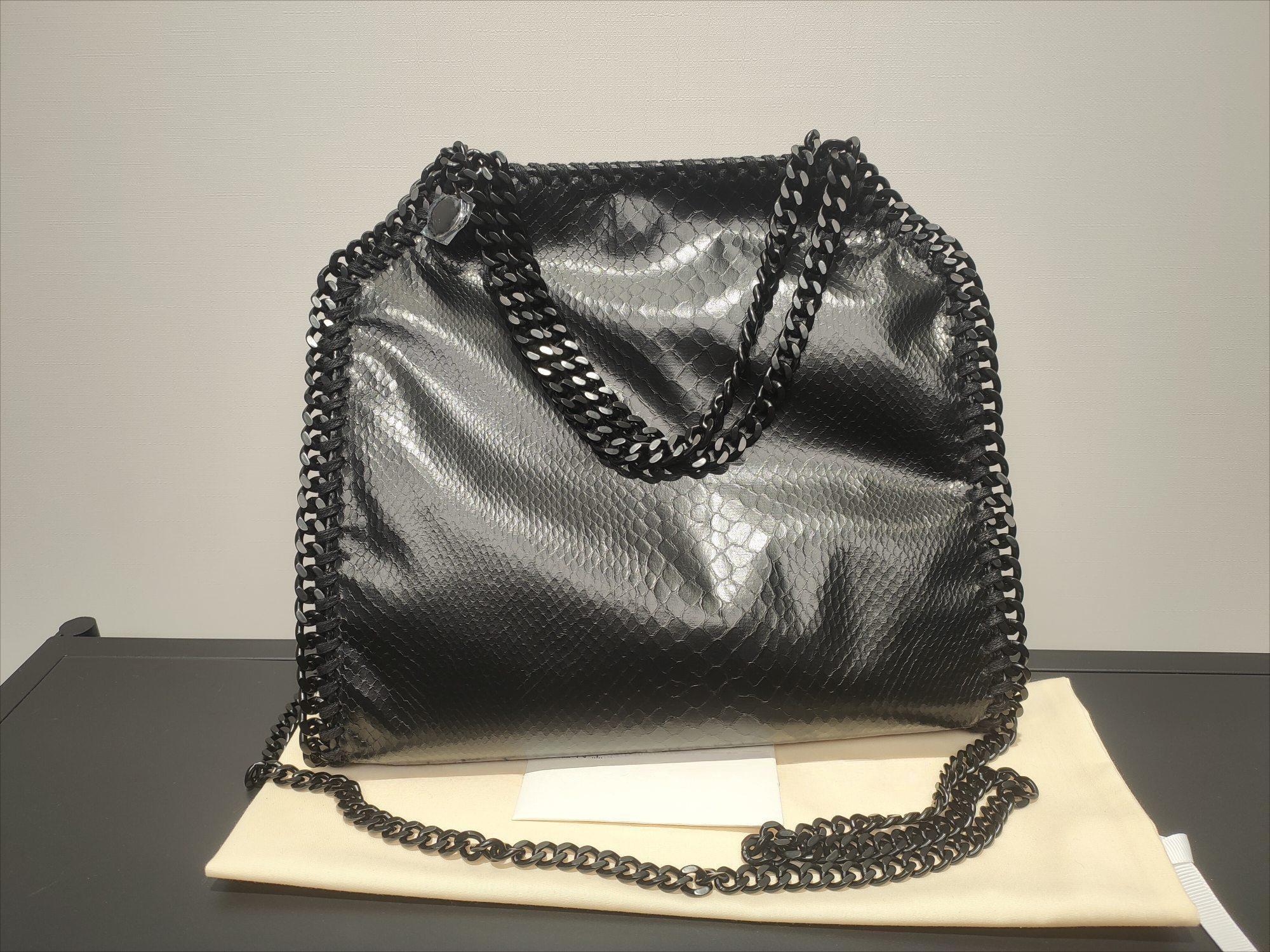 

5A New Fashion women Handbag Stella McCartney PVC high quality leather shopping bag Handbag 5TH, Flaxen/silver chain