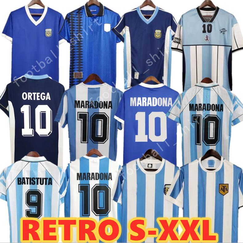 

Argentina Retro 1978 1986 1998 Soccer jerseys Maradona 1996 2000 2001 2006 2010 Kempes Batistuta Riquelme HIGUAIN KUN AGUERO CANIGGIA AIMAR Football Shirts, Adult
