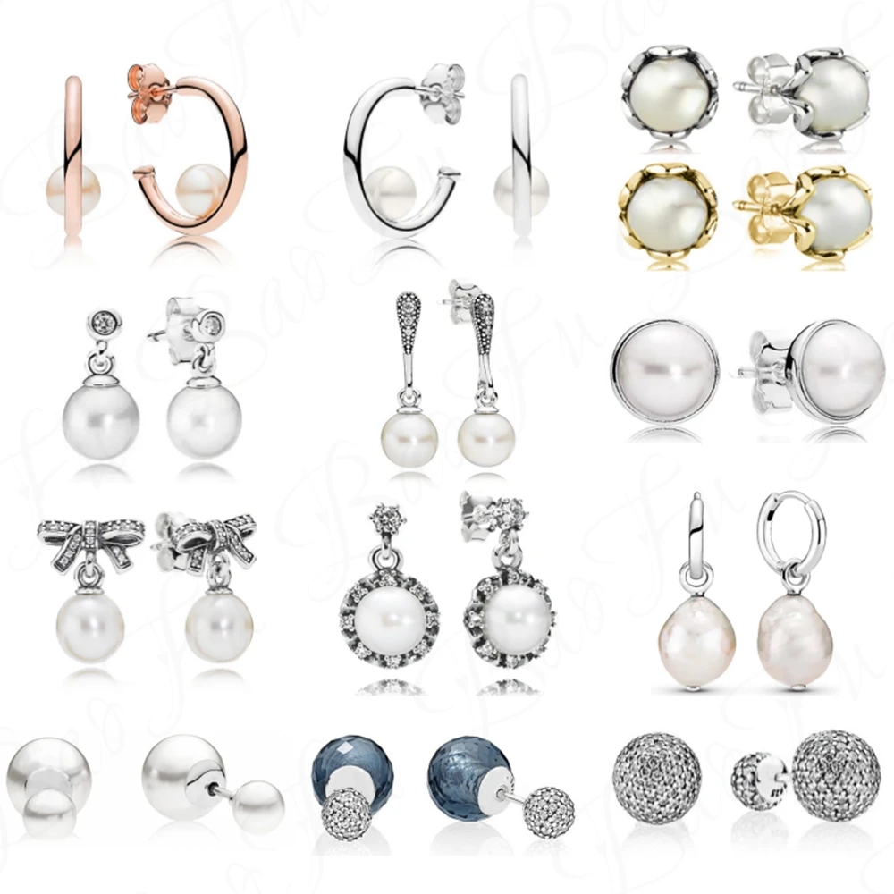 

Genuine 925 Sterling Silver Stapled Blue Crystal Earrings Shiny Freshwater Round Beads Irregular Pearl Earrings Original Women's Jewelry