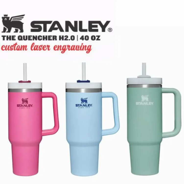 

1Pc with logo Stanley Water Bottles 40oz Stainless Steel Tumbler Handle Lid Straw Big Capacity Beer Mug Water Bottle Powder Outdoor Camping Cup Drinking, Beige