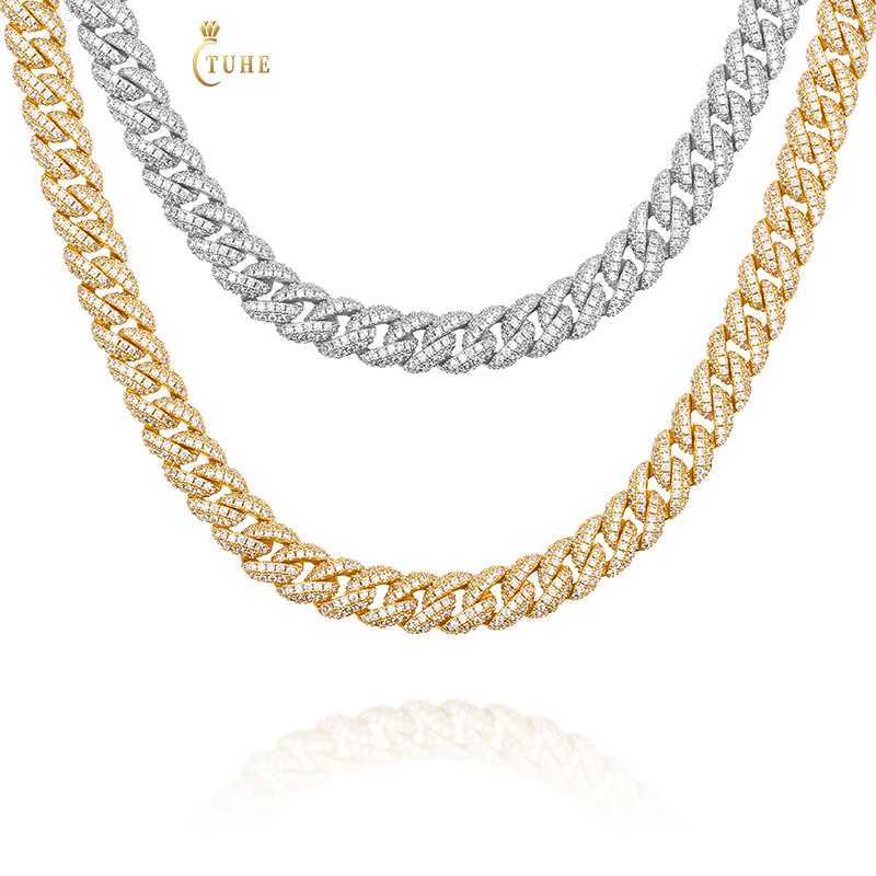 

Custom Make 10mm 18k Gold Plated 925 Sterling Silver Full Aaaaa Zircon Iced Out Miami Cuban Link Chain Necklace
