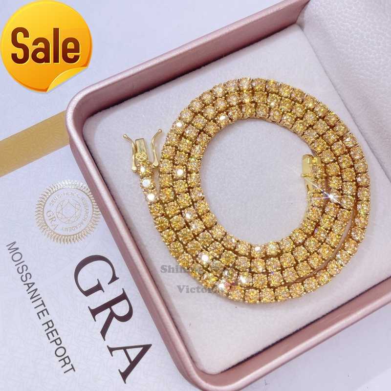 

GRA certificated 3mm 4mm sterling silver gold plated champagne tennis moissanite chain