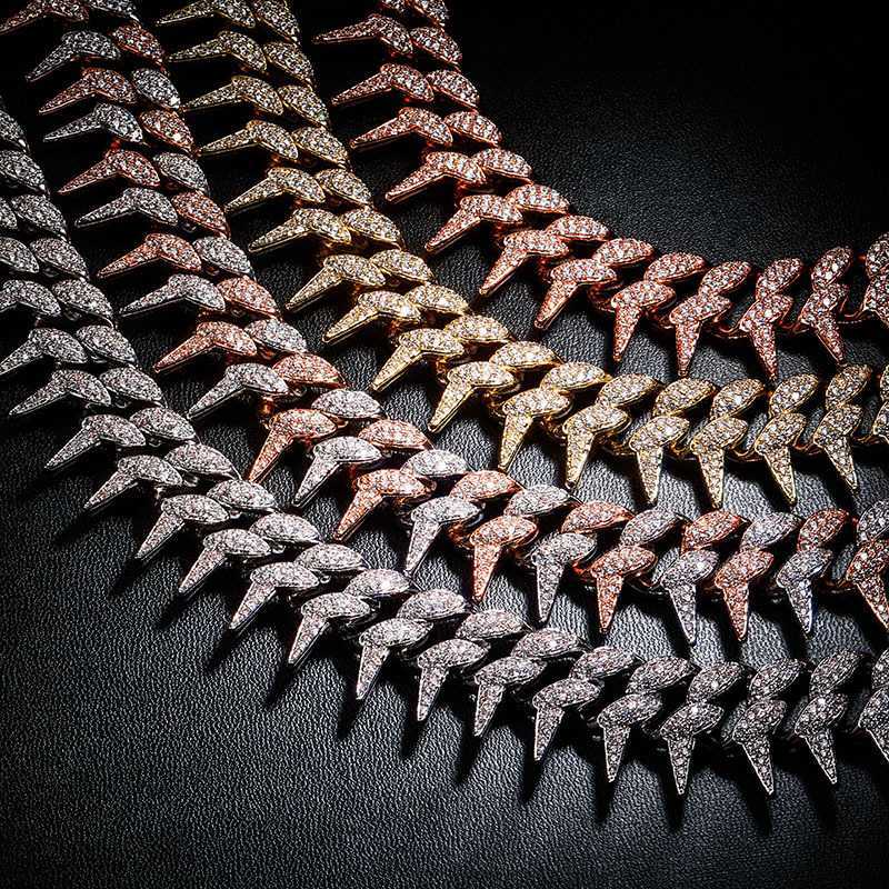 

2021 Bling Zirconia 25mm Thick Thorns Cuban Chain Necklaces for Men Jewelry Hip Hop Spiked Cuban Chain
