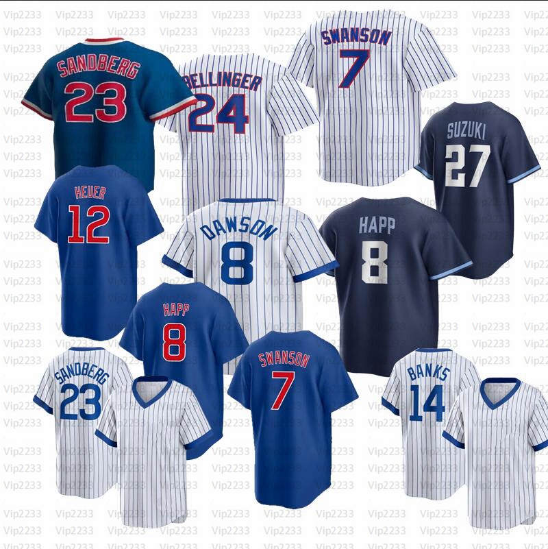 

7 Dansby Swanson Baseball Jerseys Seiya Suzuki Cody Bellinger Marcus Stroman Ian Happ Trey Mancini Kyle Hendricks Nico Hoerner Wisdom Hosmer Gomes Banks Jersey, Men