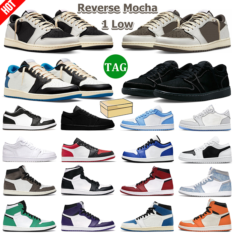 

Basketball Shoes with box jumpman high low 1 1s travis scot Low OG Black Phantom Dark Mocha Fragment lost found unc denim tripe white starfish sail black mens trainers, Green