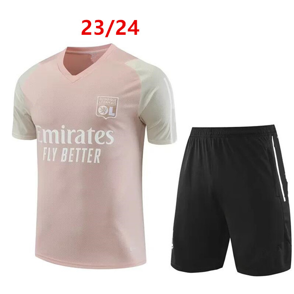 

23/24 Lyon short sleeve soccer tracksuit Survetement 2023/2304 Lyonnais L.PAQUETA OL AOUAR Football training suit Jogging sets, Pink