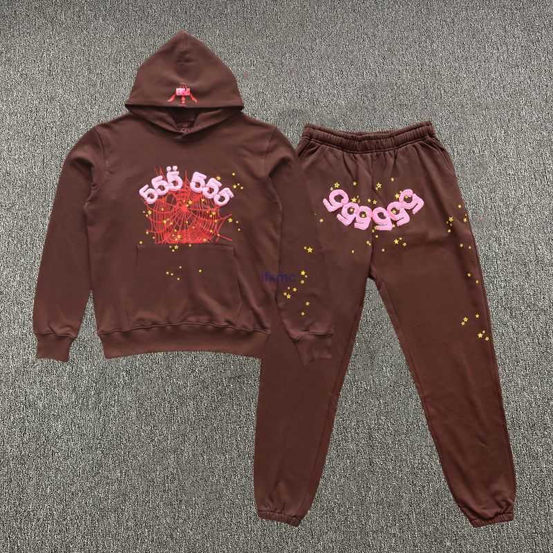 

Men' Hoodies Sweatshirts Young Thug Foam Print Sp5der 555555 Sweatshirt Set Brown Fashion Tracksuit Spider Web Hoody Sweatpants Suit 011623hiqzc