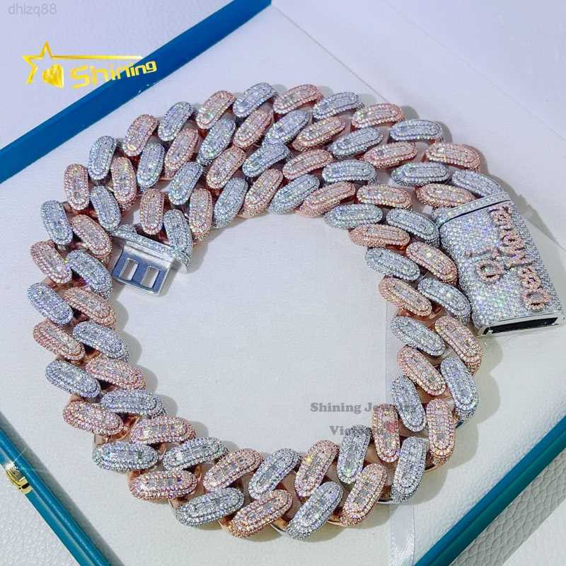 

Baguette Diamond Luxury Rose Gold Mix White Gold Two Tone Solid Heavy Thick 25mm Custom Name Clasp Moissanite Cuban Chain