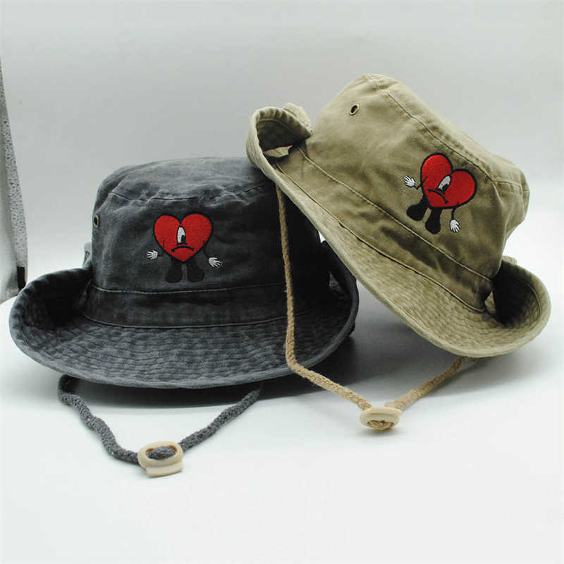 

Wide Brim Hats Cotton Embroidered Bad Bunny Fisherman Hats Un Verano Sin Ti Heart Bucket Hat Woman Summer Foldable Sun Hat Man Beach Hat J230503, 02