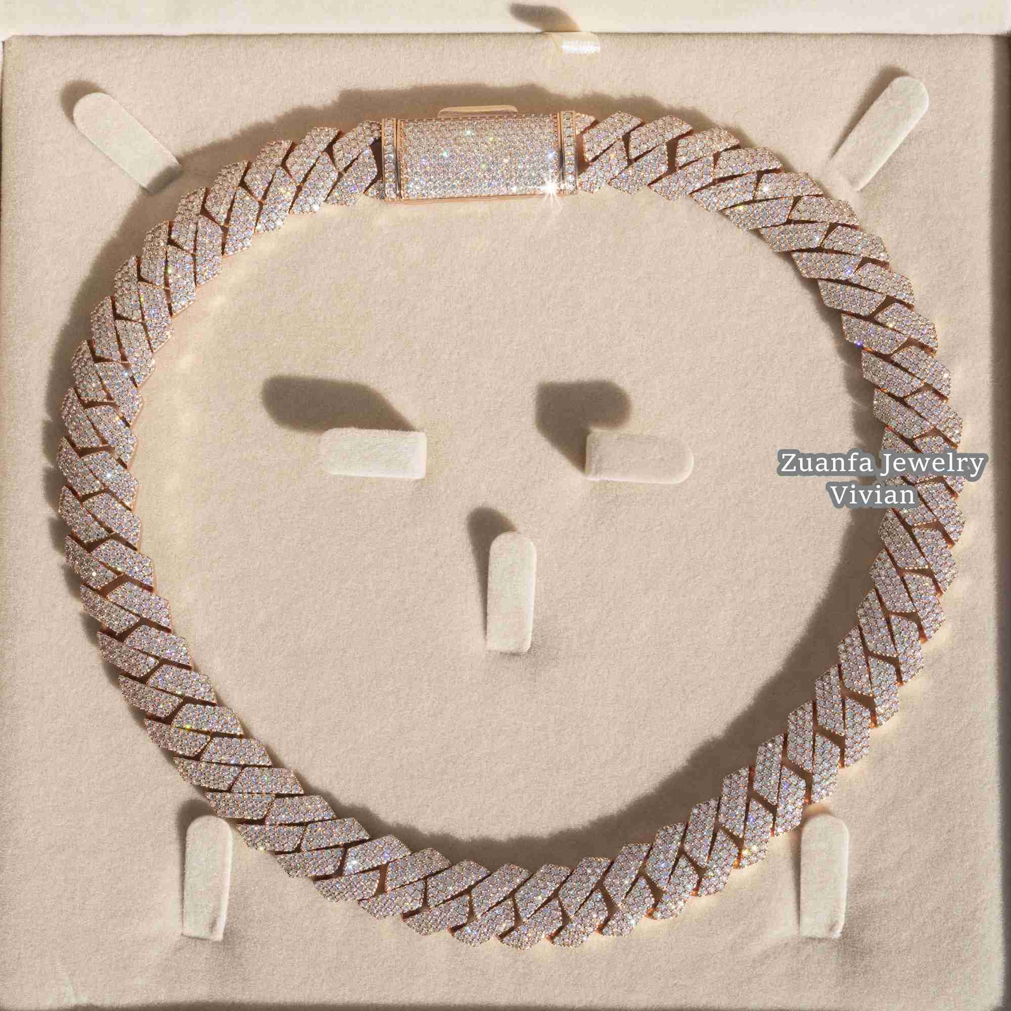 

15mm 18mm Width Real Rose Gold Plated Hip Hop Jewelry Silver 925 Vvs Moissnaite Diamond Cuban Link Chain Necklace