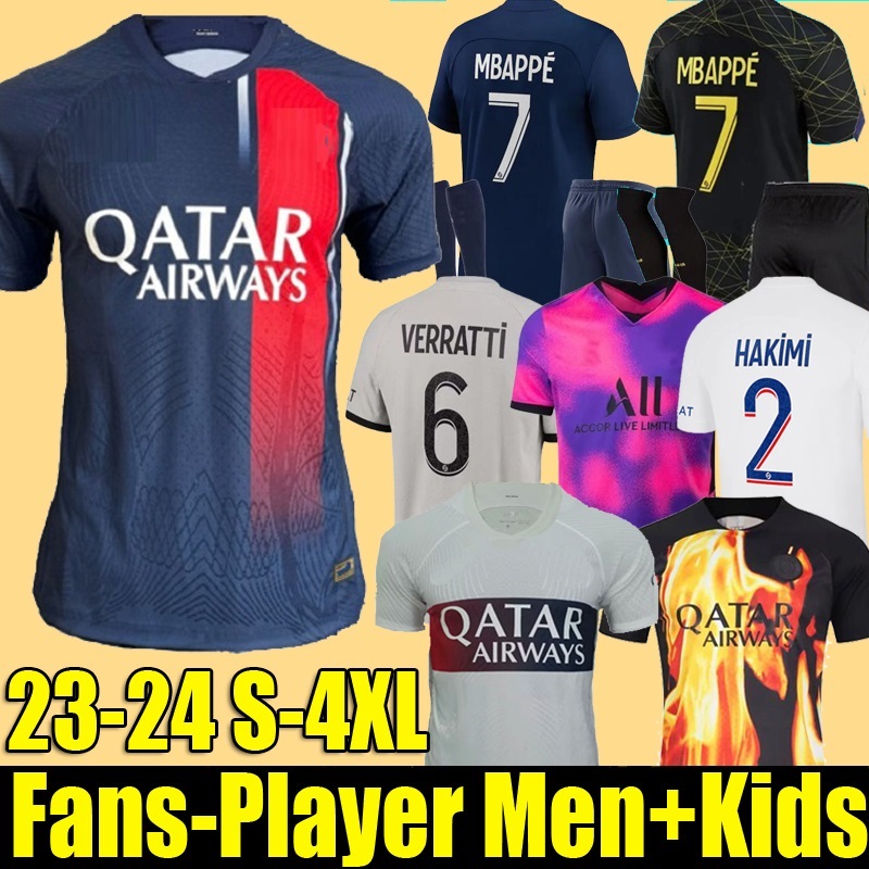 

23 24 PsGs MBAPPE soccer jerseys 2023 2024 WIJNALDUM SERGIO RAMOS HAKIMI fourth Maillots de football VERRATTI 4TH shirt Men kids Full Kits, 3rd full kit