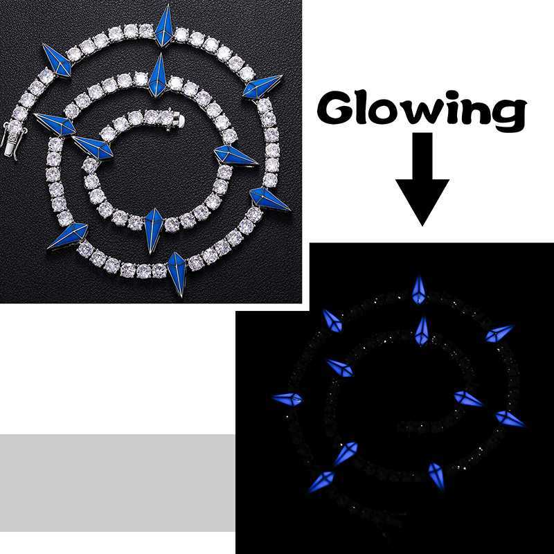 

Hip Hop Jewelry 5mm 925 Sterling Silver Vvs Moissanite Diamond Glow in the Dark Black Panther Charm Tennis Chain Necklace