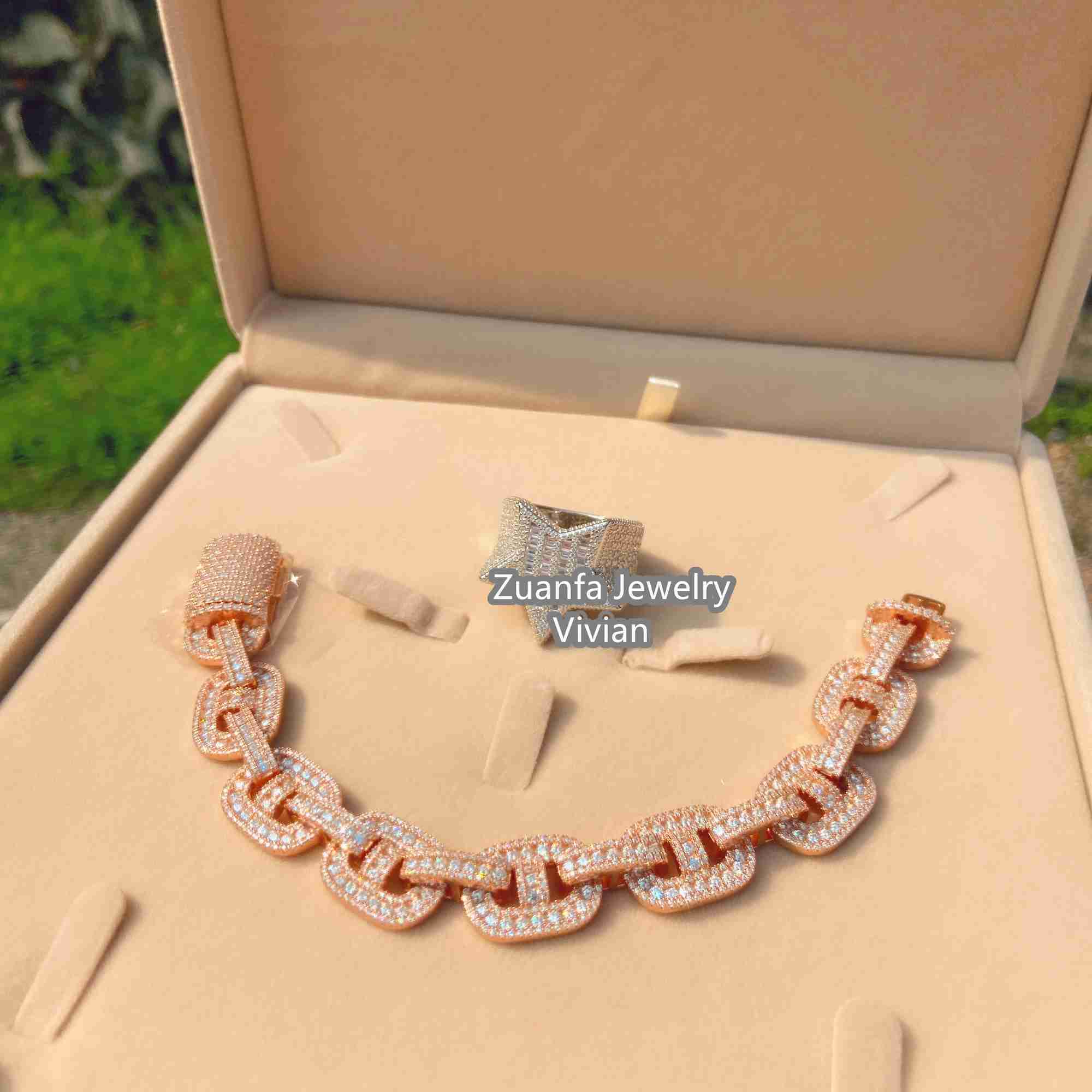 

Hip Hop Jewelry Bling Flawless Vvs Moissanite Diamond Silver 925 Iced Out Bracelet Fashion Cuban Necklace