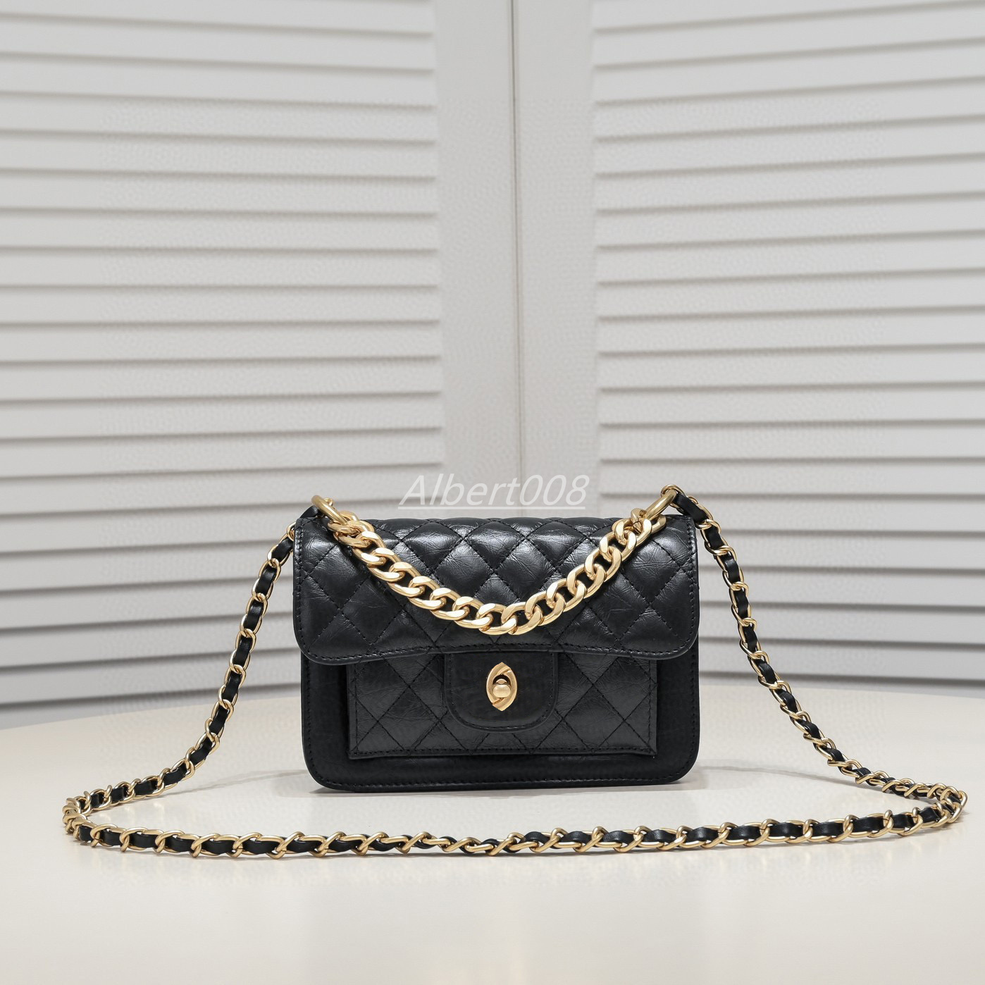 

Designer Bag Handbag Grained Gold Silver Tone Metal Chain Classic Quilted Sling Shoulder Crossbody Leather For Woman luxurys handbags wallet designer, Black