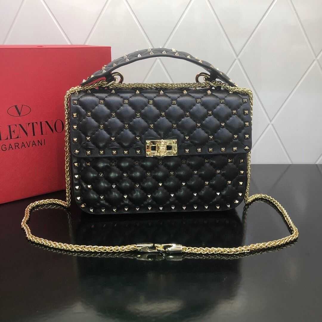 

Style Designer Handbag Women Bags Punk Luxurys Valentino Diamond Grid Rivet Chain Women's Casual Leather Crossbody GTZ1, Black nail