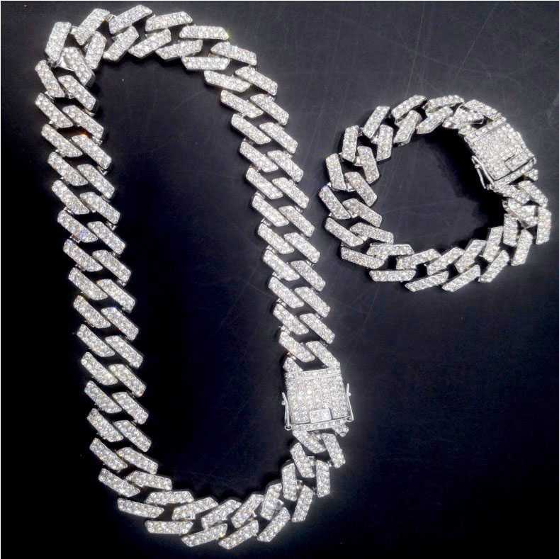 

Hip Hop 20mm Bling Iced Out Cuban Link Chain Necklace Set Full Diamond Bling Choker Jewelry