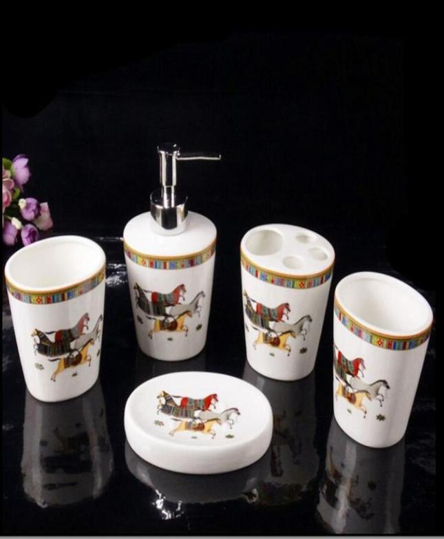 

Ceramic Bathroom Accessories Elegant 5 Pieces Bathroom sets 1 soap bottle1 soap dish 1toothbrush holder2 cups pink color BH328667275