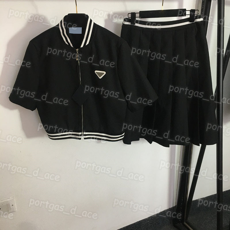 

Luxury Women Coat Skirt Set Short Sleeve Coat Vintage Fashion High Waist Plated Skirts, Black with label #20232625