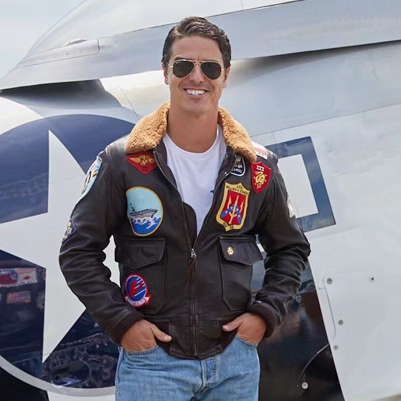 

mens outerwear caats faux fur Brave and ambitious Tom Cruise the same Air Force flight suit men's leather jacket men's top layer cowhide price added cotton jacket, Black