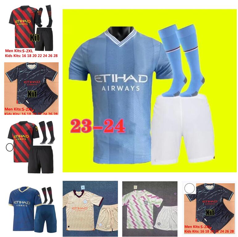 

22 23 24 ManCNEstER HAAL AND 9 soccer jerseys GREALISH STERLING J. ALVAREZ DE BRUYNE FODEN MAHREZ BERNARDO 2022 2023 2024 MANS cities football shirts men kids, Adult size
