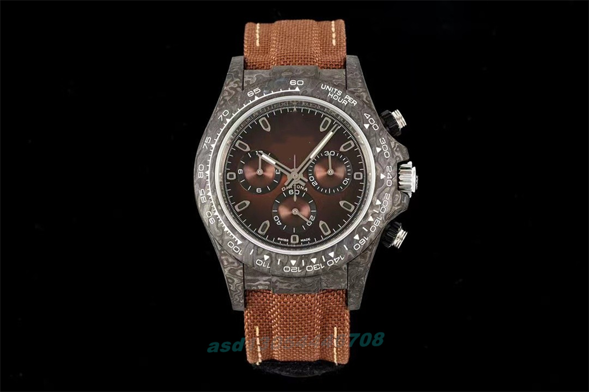 

2023New Diw mens watches Carbon Fiber custom version 40mm diameter ribbon carbon fiber case waterproof depth of 50 meters, As shown