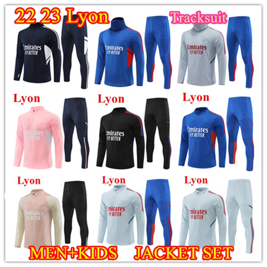 

2023 Lyon custom Soccer Tracksuit jacket Survetement 23 24 Men and kids Lyonnais Long sleeved training suit L.PAQUETA OL AOUAR Football Jogging sets