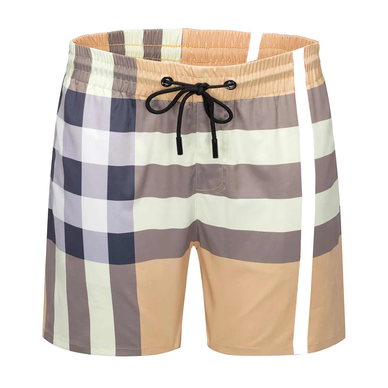 

2023Men Shorts Beach Swimming Trunks Blue Yellow and black Check stripe brand 100% cotton alphabet print street clothing High Street style, Style no. 1