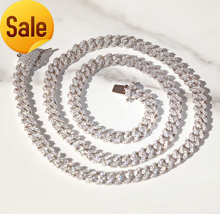 

Fashion Single Row 6mm 10mm GRA Moissanite Chain 925 Solid Silver Hip Hop Necklace Rapper Cuban Link Chain