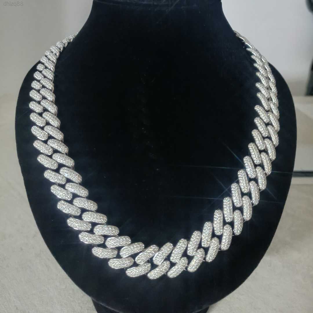 

High Quality 18mm 3 Rows Sterling Silver S925 Hiphop Jewelry Iced Out Moissanite Cuban Link