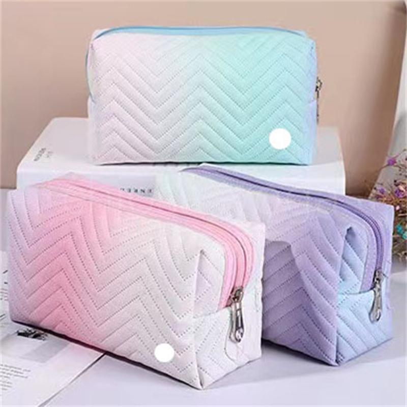 

Large Capacity Women Pu Leather Travel Cosmetic Bag Gradient Color Toilet Bag Leather Toiletry Organizer Pouch Wash Storage Cosmetic Makeup Pouch, Pink