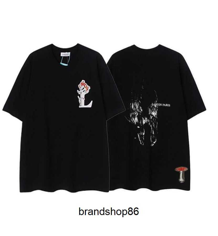 

Men's T-shirts Ss23 Designer Lanvins t Shirts Mens Women Cottons Tops Man s Casual Shirt Luxurys Clothing Street Shorts Sleeve Clothes Black