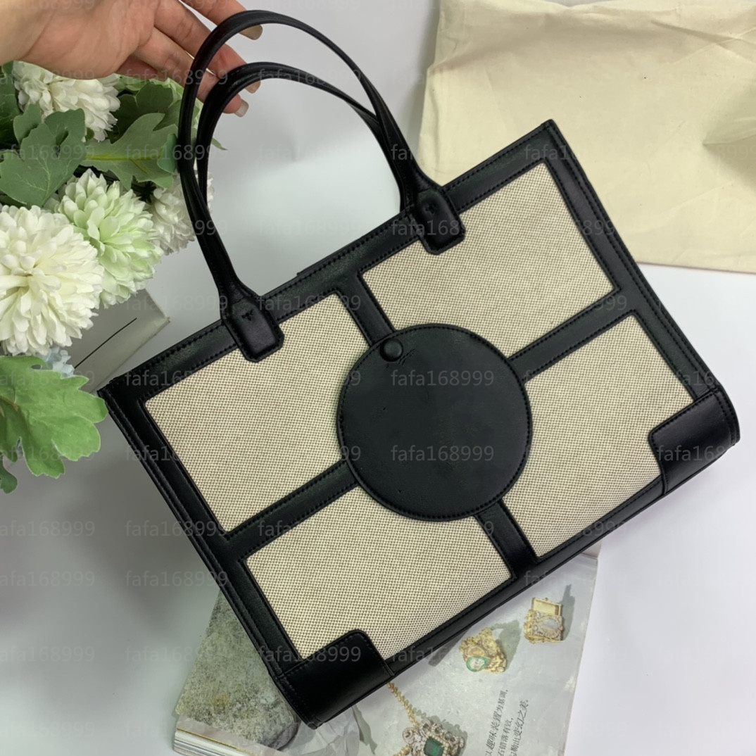 

Womens large capacity handbag shopping bag Ella Quadrant Tote Bag high-quality Canvas material paired with leather, Black
