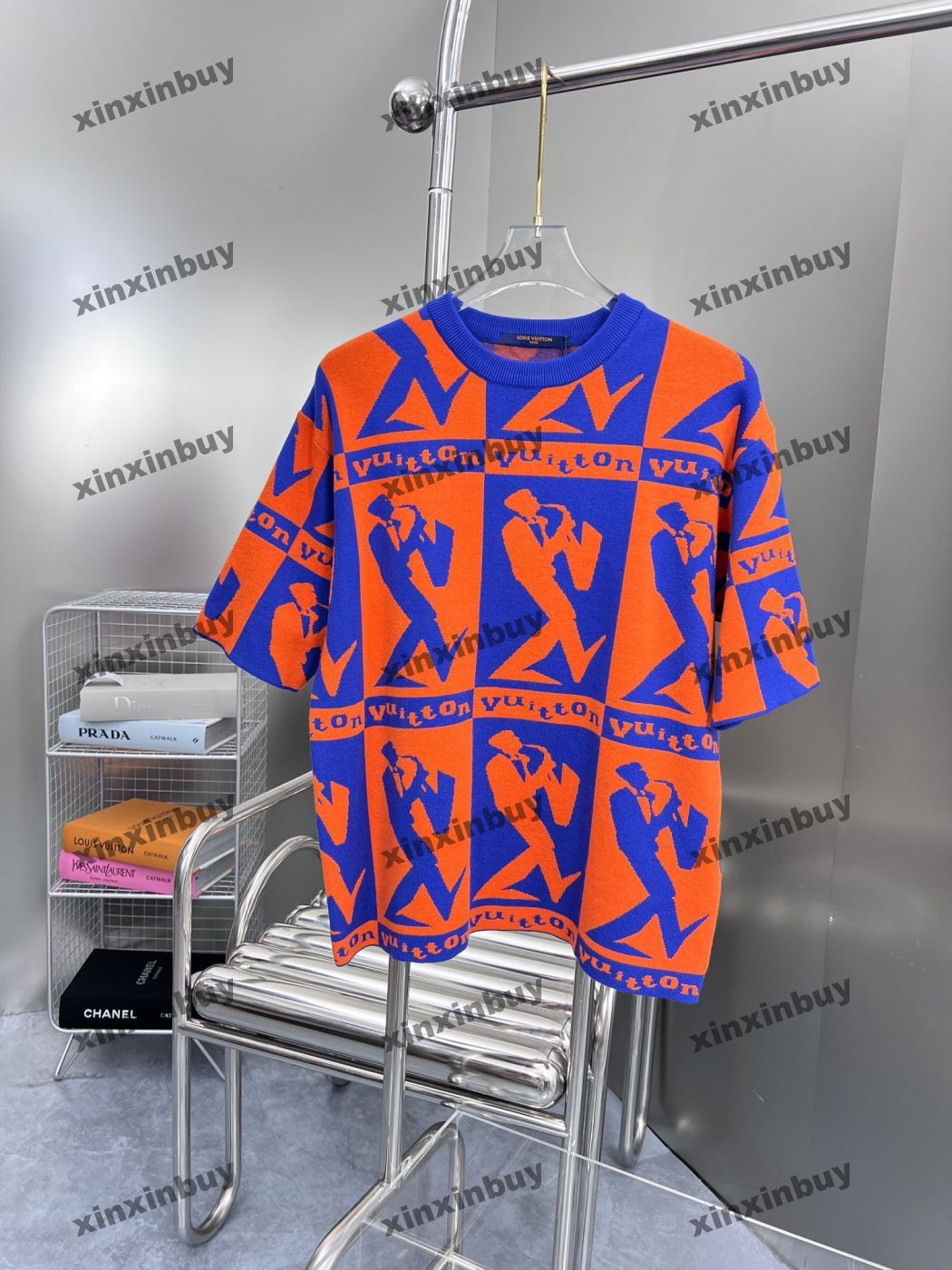 Xinxinbuy Hommes Designer Tee T-shirt 23ss Bande tricotée Lettre Jacquard manches courtes coton femmes noir blanc bleu orange S-2XL