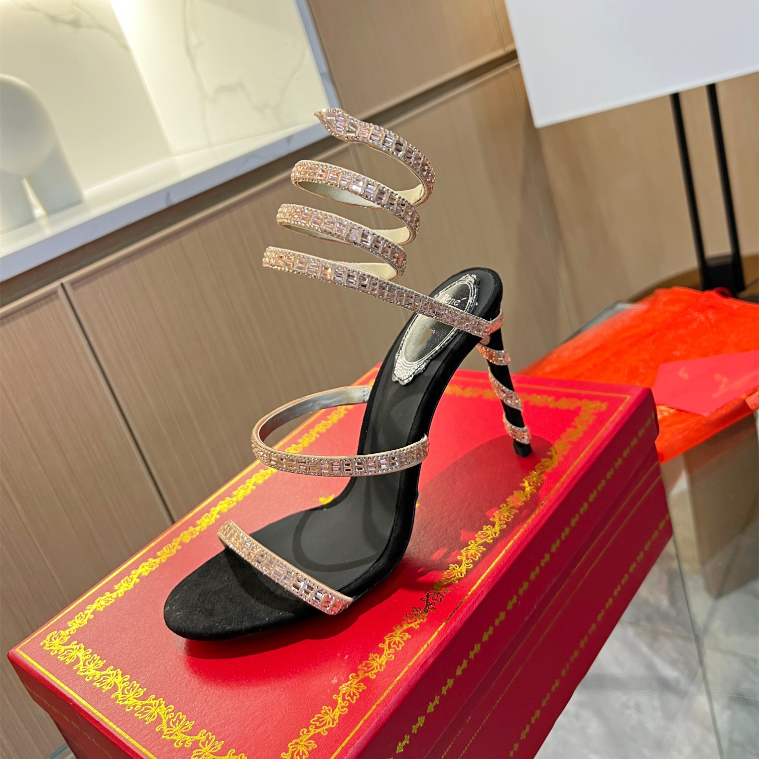 

margot jewel sandals rhinestone snake twining designer shoes elegant Sandal 10cm stiletto high heel crystal gold dress shoes silver soles women summer pumps, Color1